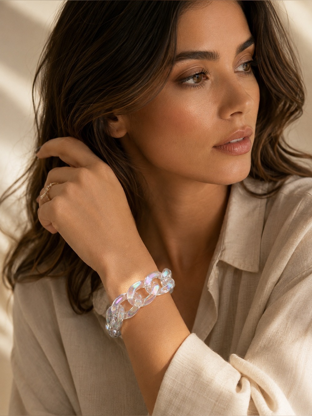 Iridescent Aurora Jewels Chain Bracelet, Coordinating Necklace Available, New